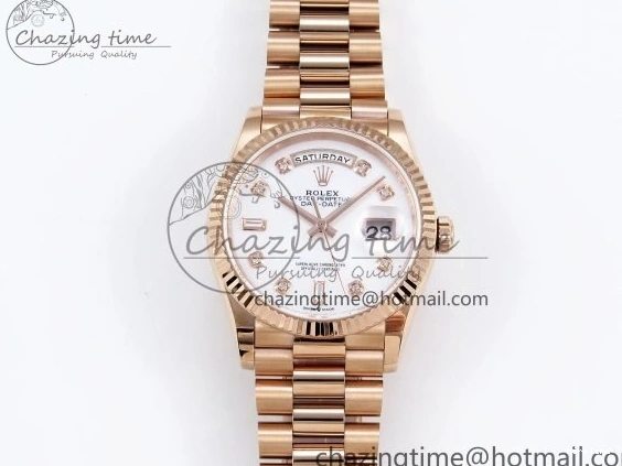 MiroTime 0209 OdorResistant Day Date 36 RG TWSF Best Edition White Diamonds Dial on RG Bracelet A 1610